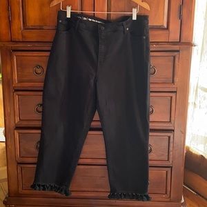 Black Jeans Crop Pants With Tassels. Size 16P